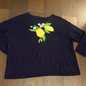 Talbots Navy Knit Sweater with lemon design womens plus 2X